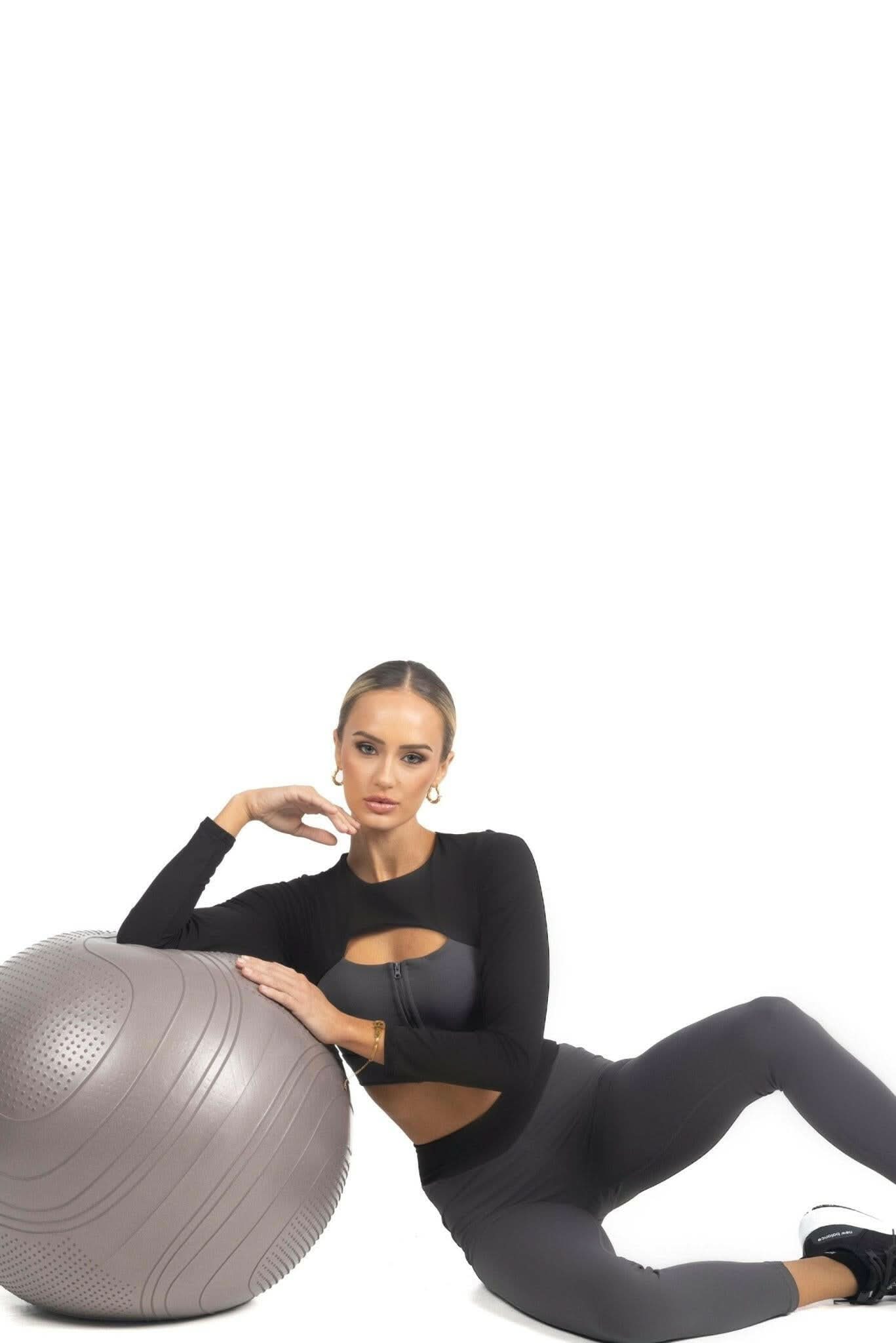 Alisha Color Block Activewear Long Sleeve Top in Black Akalia