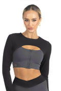 Alisha Color Block Activewear Long Sleeve Top in Black Akalia