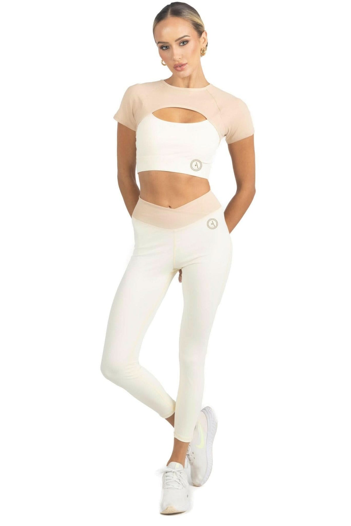 Alisha V Waistline Colorblock Legging in Beige Akalia