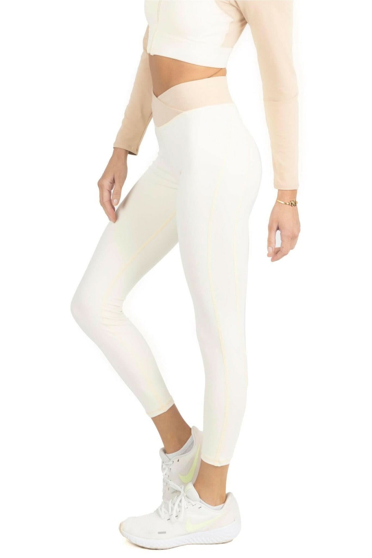 Alisha V Waistline Colorblock Legging in Beige Akalia