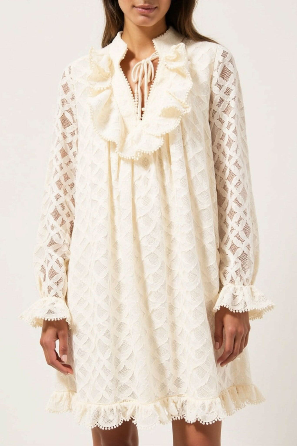 Amber Puff Sleeve Flare Dress (Beige) Akalia