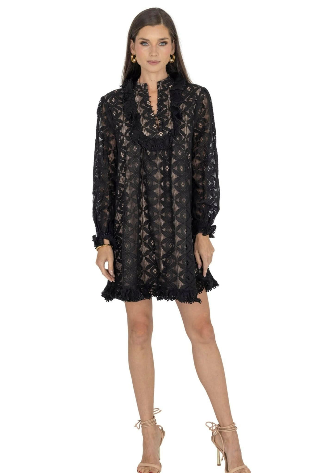 Amber Puff Sleeve Flare Dress (Black) Akalia