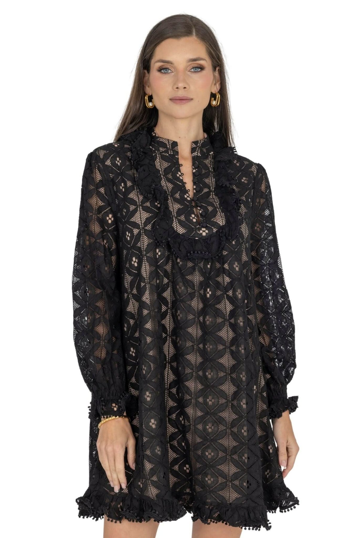 Amber Puff Sleeve Flare Dress (Black) Akalia