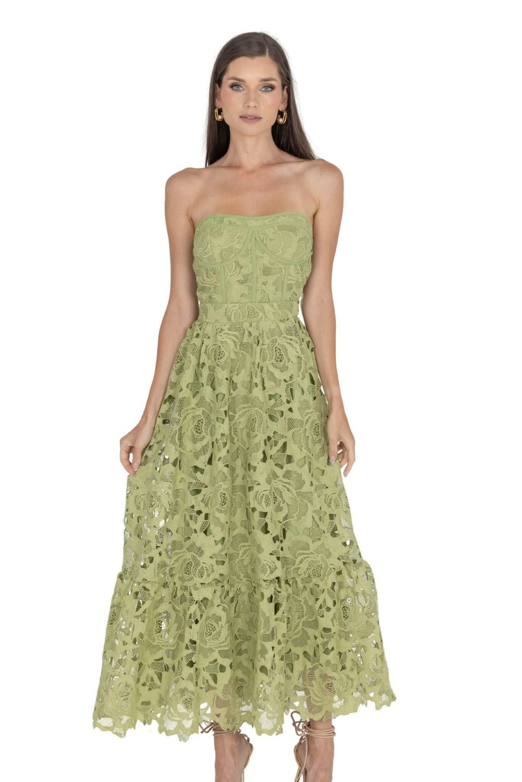Amelia Lace Bustier Midi Dress Guipure Lace Akalia