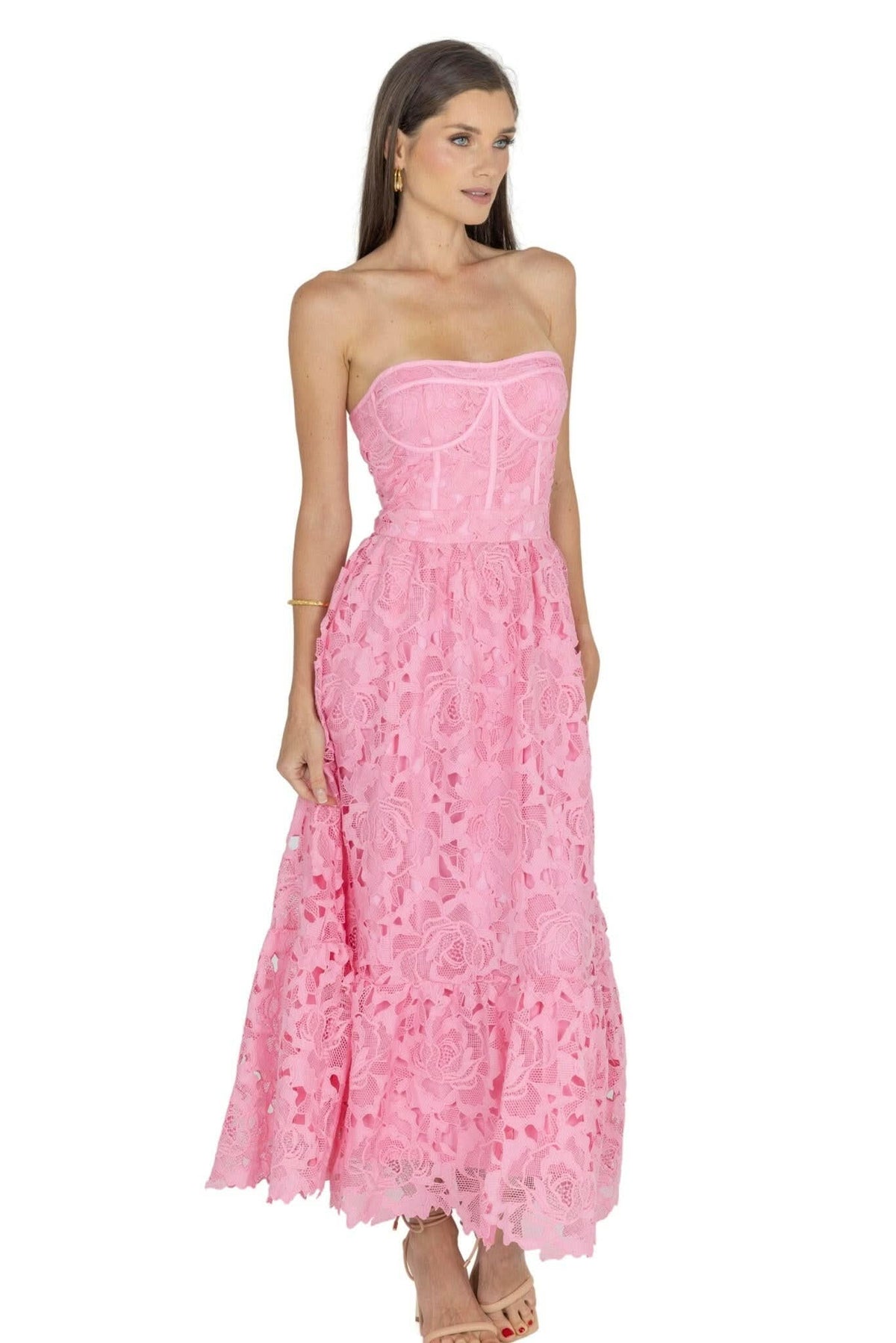 Amelia Lace Bustier Midi Dress Guipure Lace Akalia