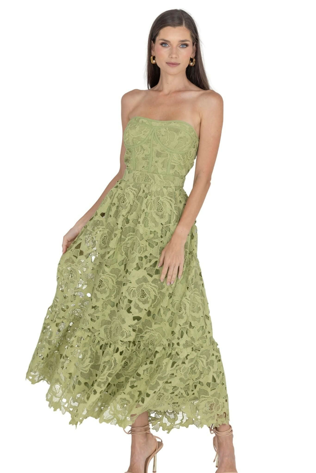 Amelia Lace Bustier Midi Dress Guipure Lace Akalia
