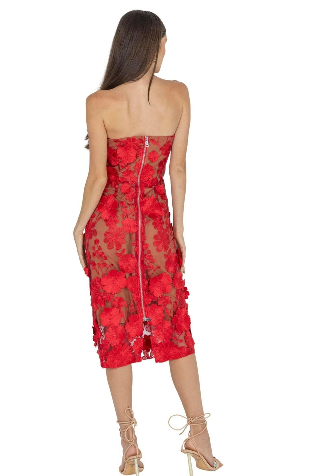 Anni Floral Embroidered Strapless Midi Dress Akalia