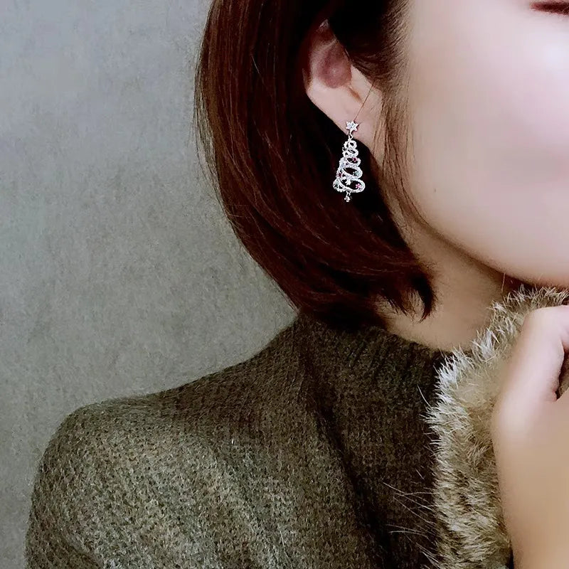 Christmas Tree Rhinestone Earrings Wear for Art Thou