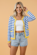 Stripe Colorblock Button Front Knit Cardigan Pretty Bash