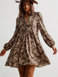 Plus Size Printed Notched Long Sleeve Dress Shopimist