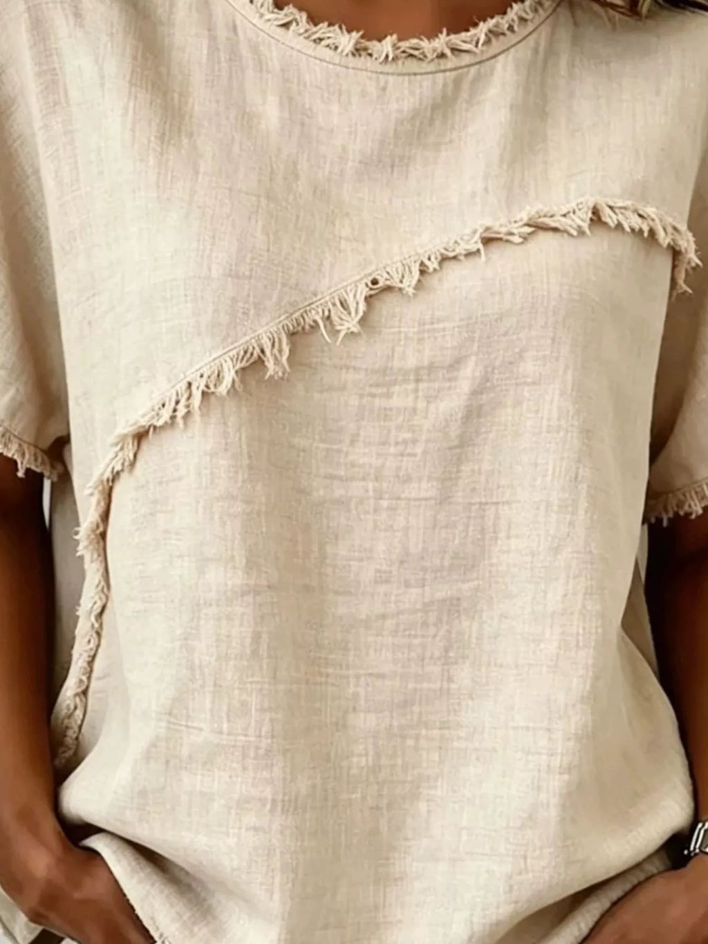 Full Size Frayed Hem Short Sleeve Top Plus Size Shopimist