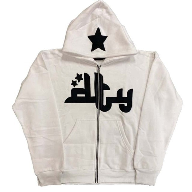 Star Printed Zip Up Hoodies Wear for Art Thou
