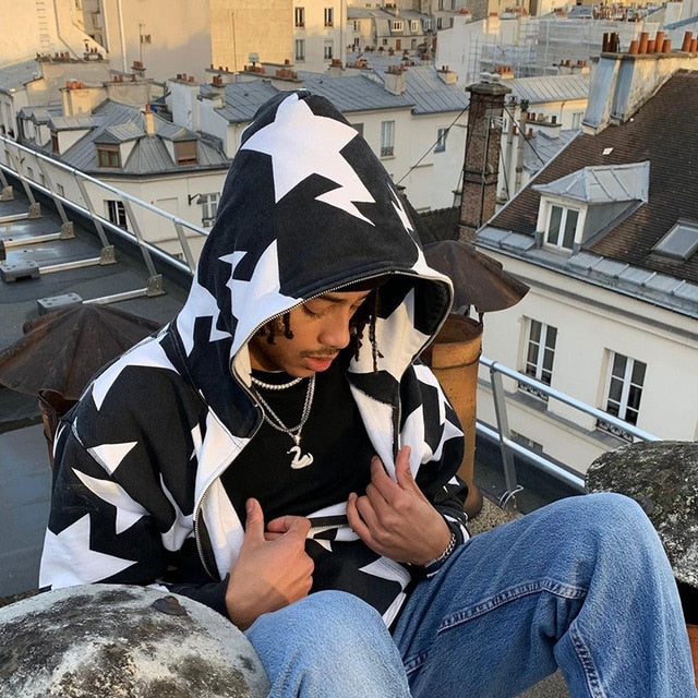 Star Printed Zip Up Hoodies Wear for Art Thou
