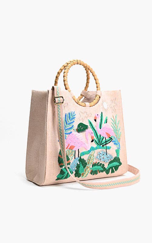Tropical Pink Flamenco Embellished Tote – Artisanal Elegance Fitkitty Culture Athleisure Wear, Yoga Wear & Women's Clothing