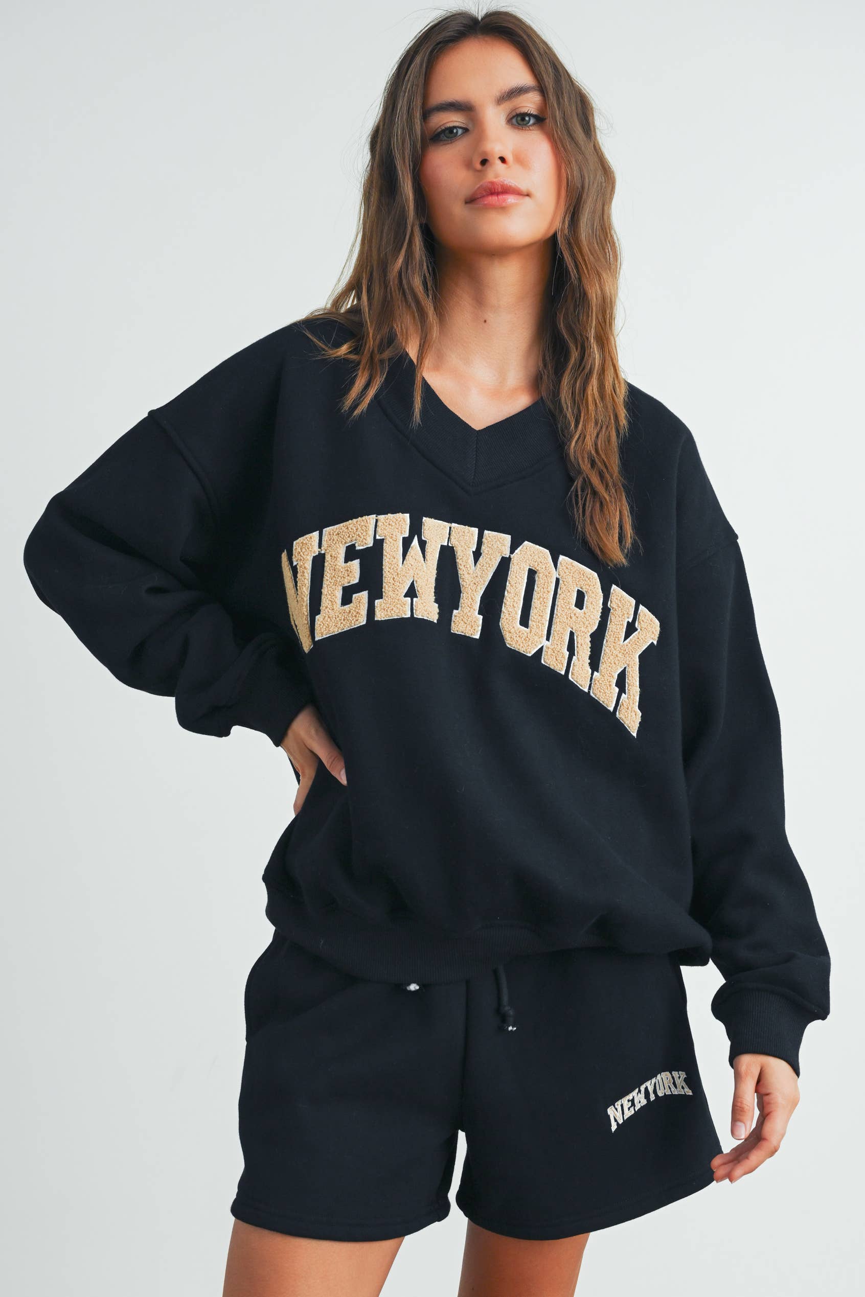 New York V-Neck Sweatshirt Fitkitty Culture Athleisure Wear, Yoga Wear & Women's Clothing