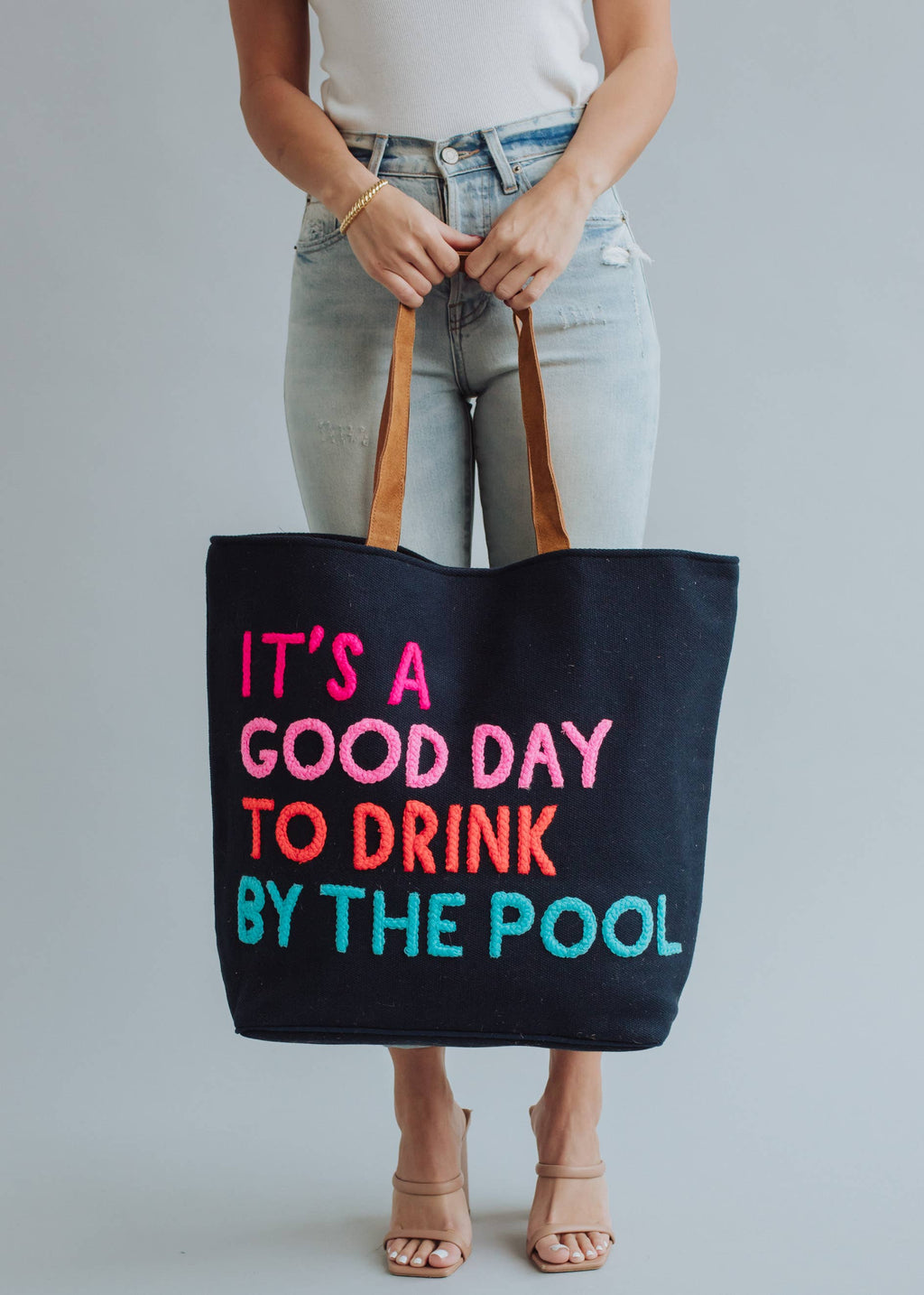 Poolside Bliss Woven Cotton Tote - Navy Fitkitty Culture Athleisure Wear, Yoga Wear & Women's Clothing