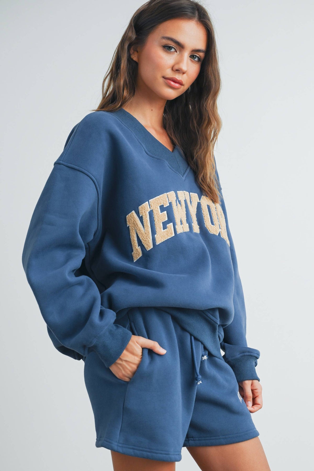 New York V-Neck Sweatshirt Fitkitty Culture Athleisure Wear, Yoga Wear & Women's Clothing
