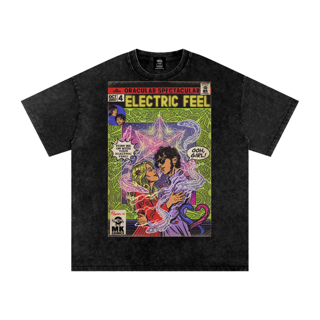 Electric Feel - Snow Washed Oversized Cotton T-Shirt Fine Art Of MK