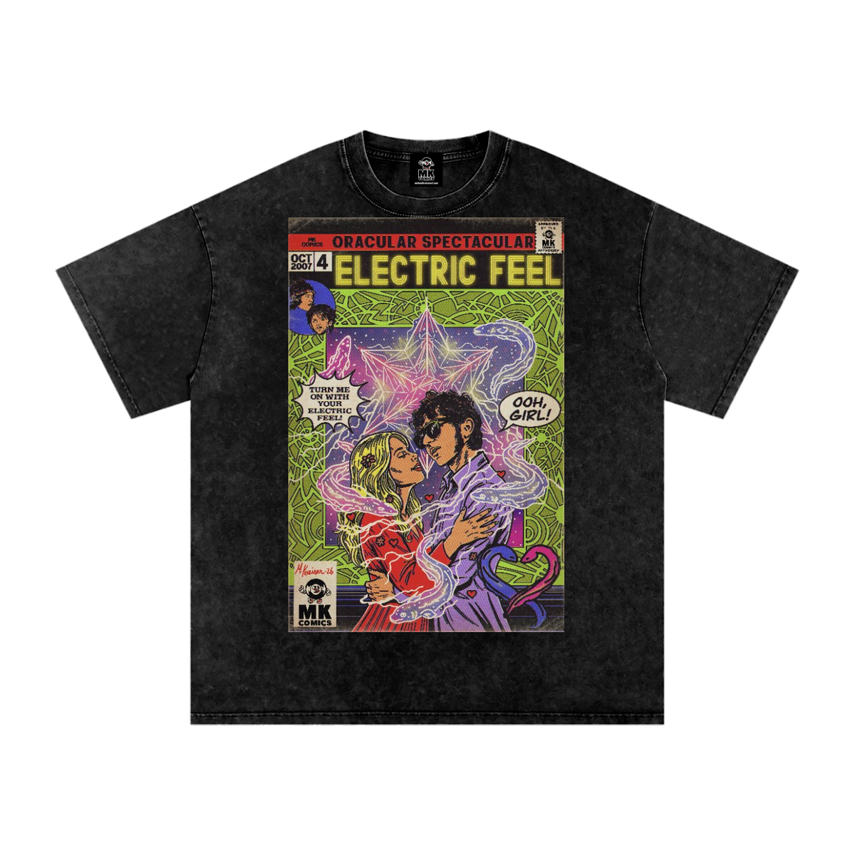 Electric Feel - Snow Washed Oversized Cotton T-Shirt Fine Art Of MK