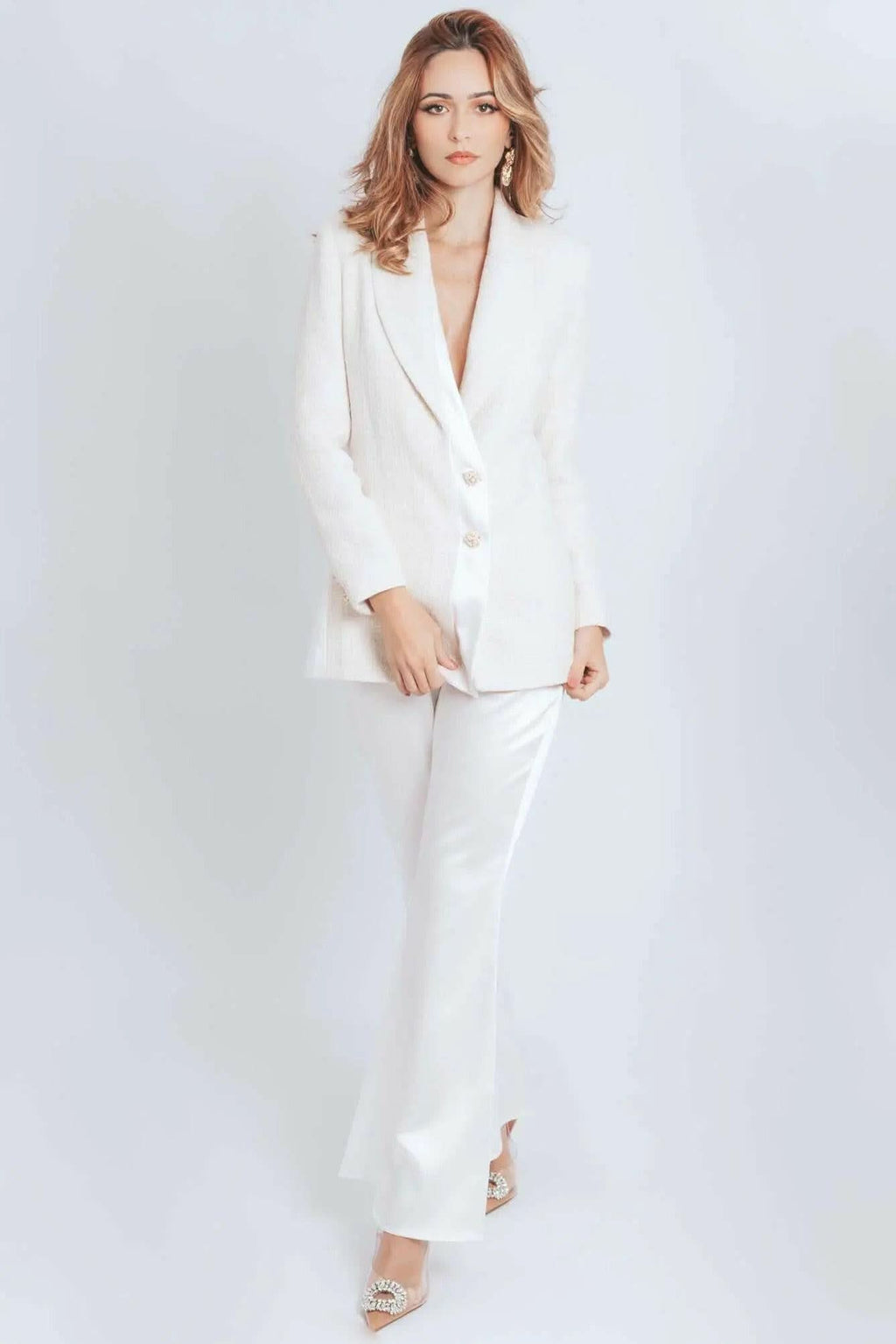 Call Me Coco Diamond Aquamarine Tweed Blazer Akalia