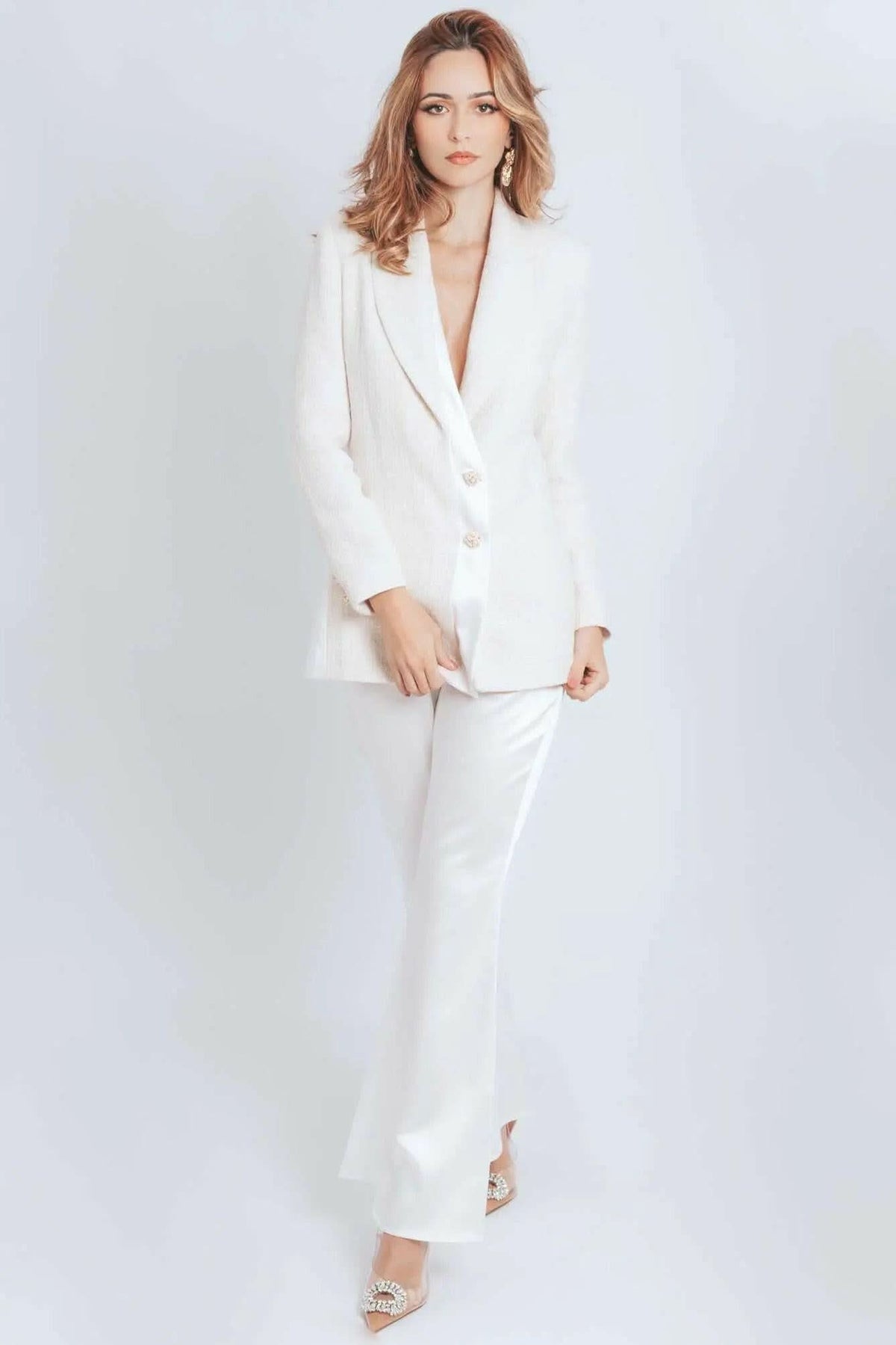 Call Me Coco Diamond Aquamarine Tweed Blazer Akalia