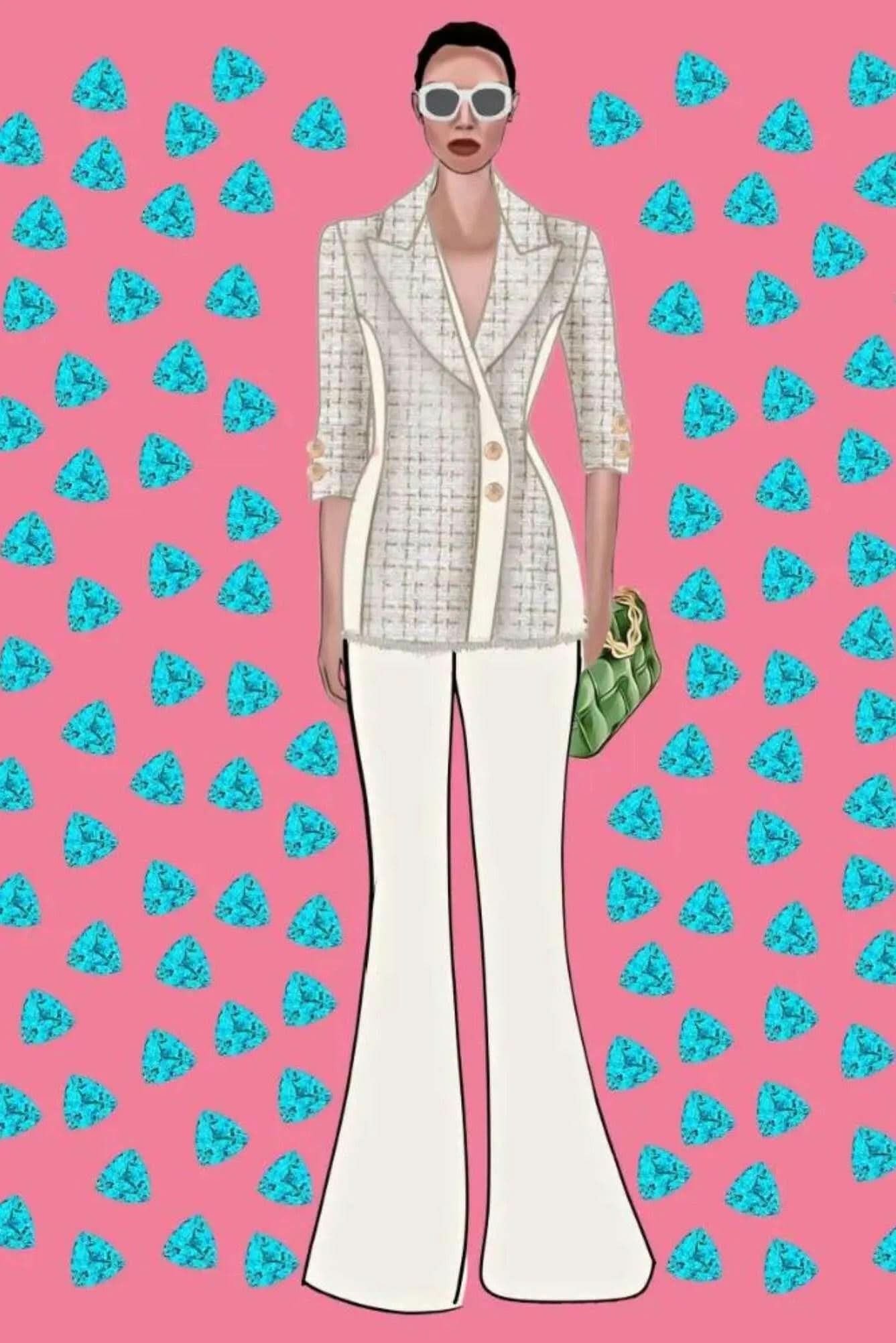 Call Me Coco Diamond Aquamarine Tweed Blazer Akalia