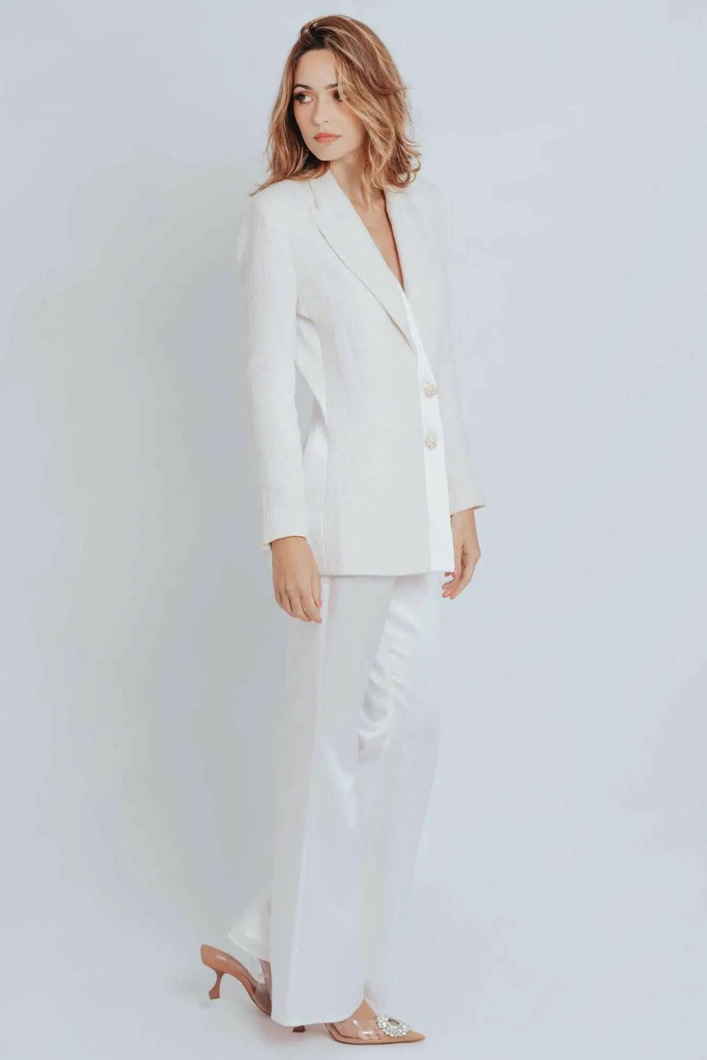 Call Me Coco Diamond Aquamarine Tweed Blazer Akalia
