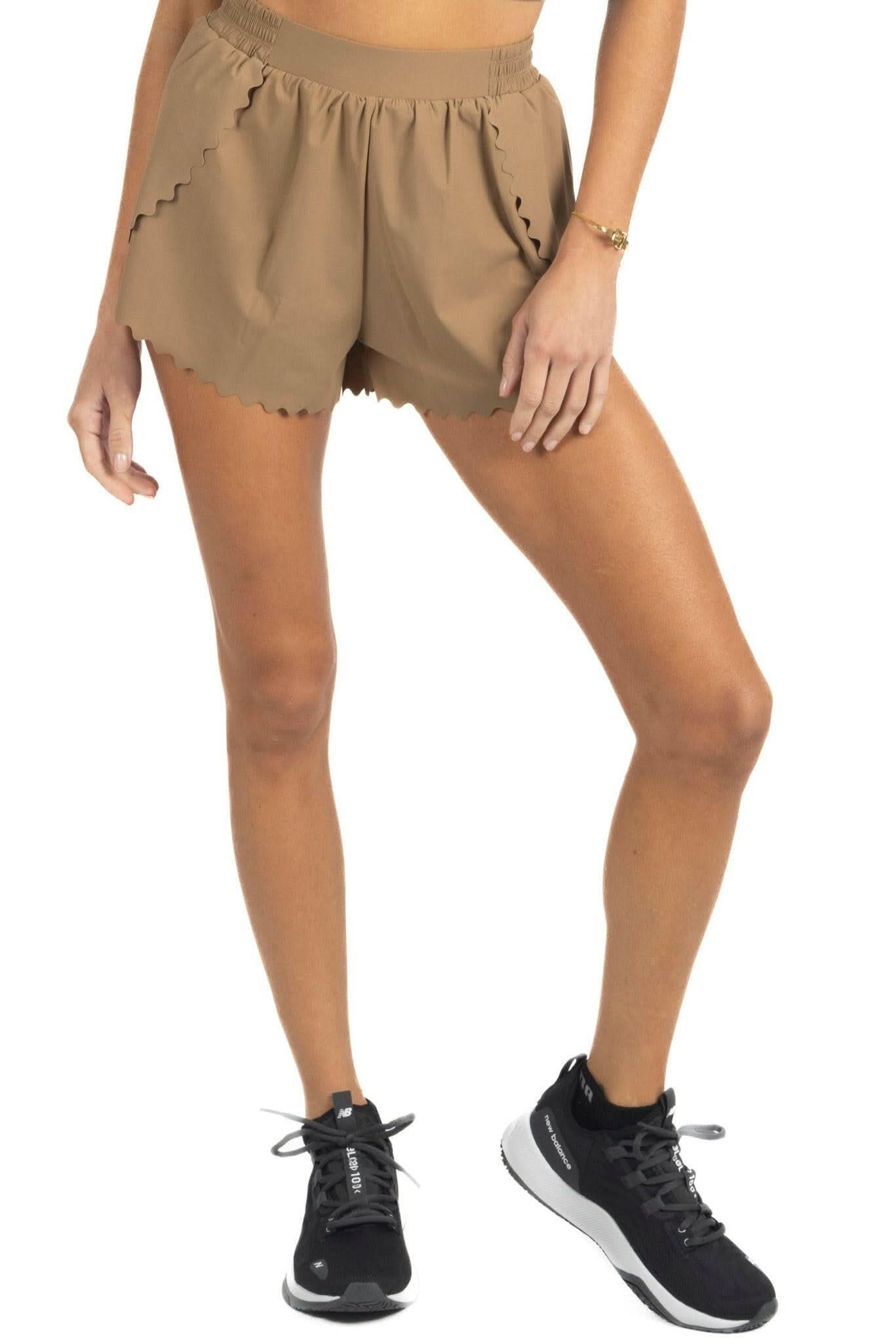 Chloe Romantic Scalloped Detailing Shorts in Soft Brown Akalia