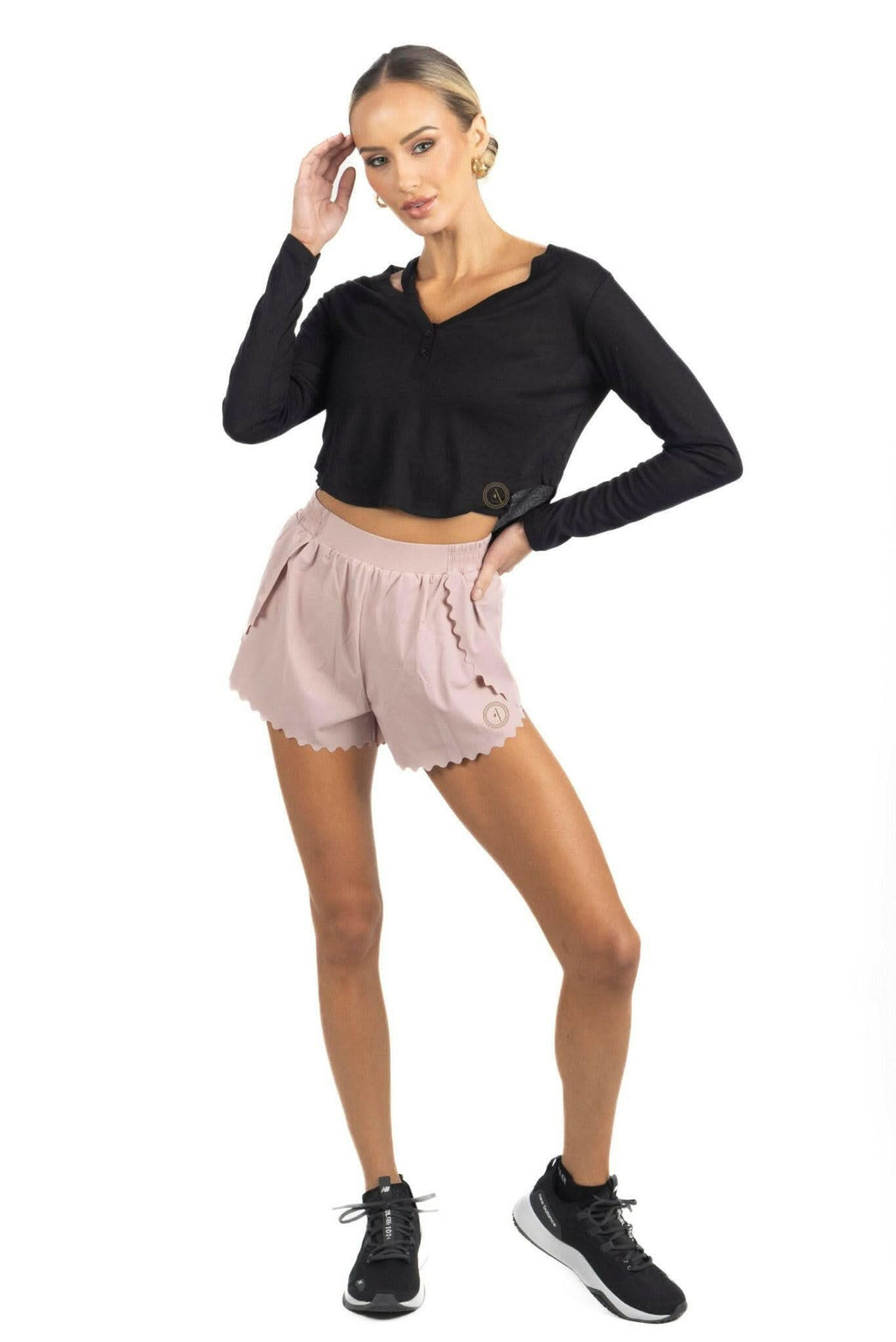 Chloe Romantic Scalloped Detailing Shorts in Soft Pink Akalia