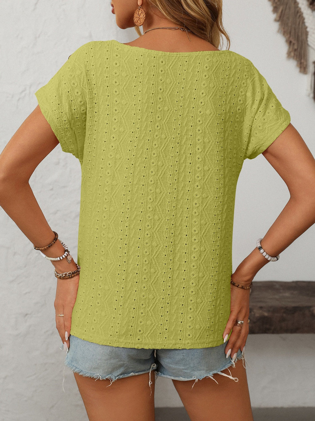 Mandy Eyelet Round Neck Short Sleeve Top VYSN