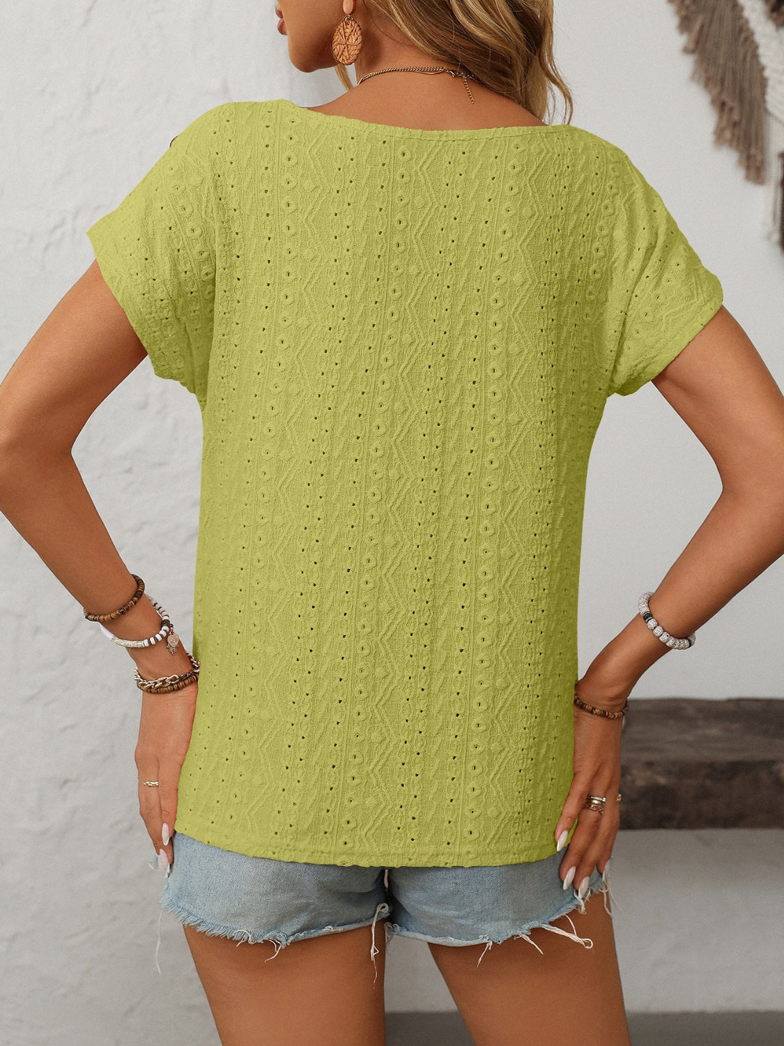 Mandy Eyelet Round Neck Short Sleeve Top VYSN