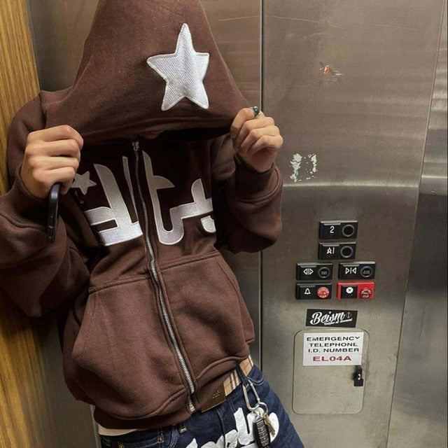 Star Printed Zip Up Hoodies Wear for Art Thou