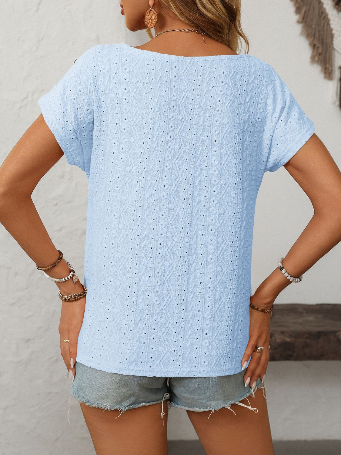 Mandy Eyelet Round Neck Short Sleeve Top VYSN