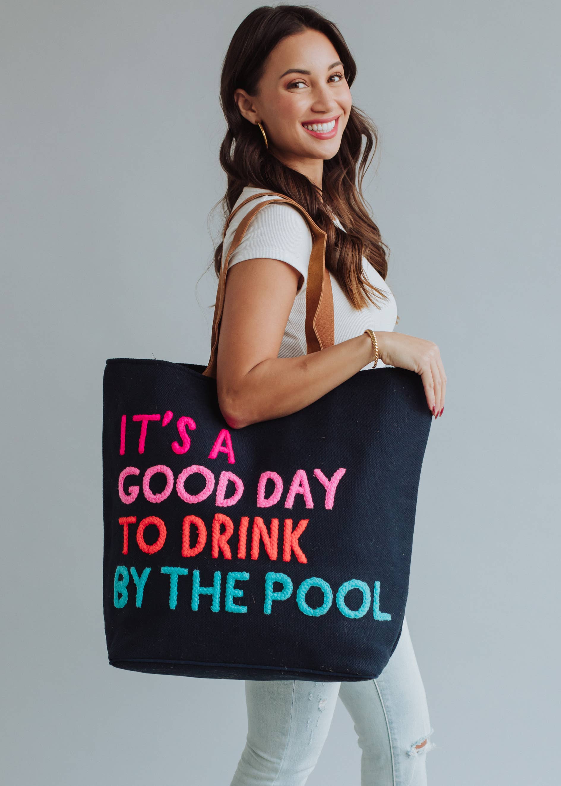 Poolside Bliss Woven Cotton Tote - Navy Fitkitty Culture Athleisure Wear, Yoga Wear & Women's Clothing