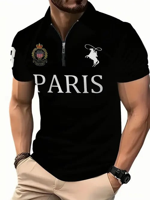 Men's 3D Digital Print Zip-Up Polo Shirt Wear for Art Thou