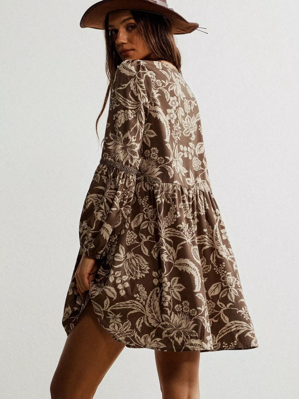 Plus Size Printed Notched Long Sleeve Dress Shopimist
