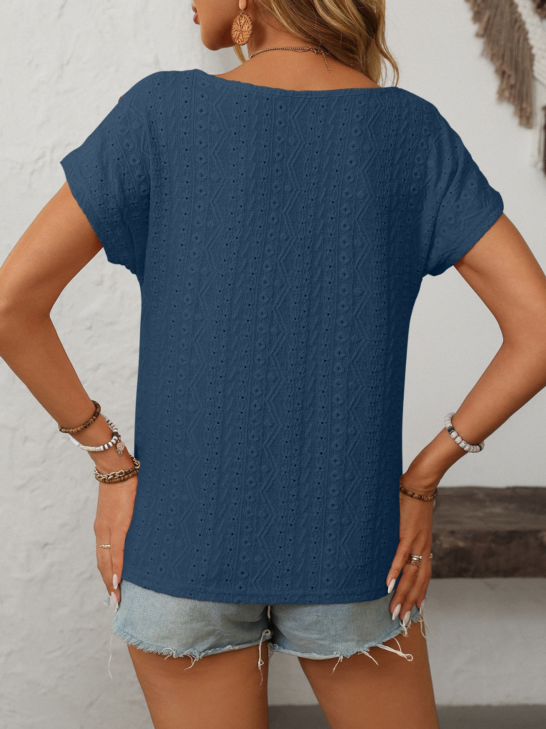 Mandy Eyelet Round Neck Short Sleeve Top VYSN