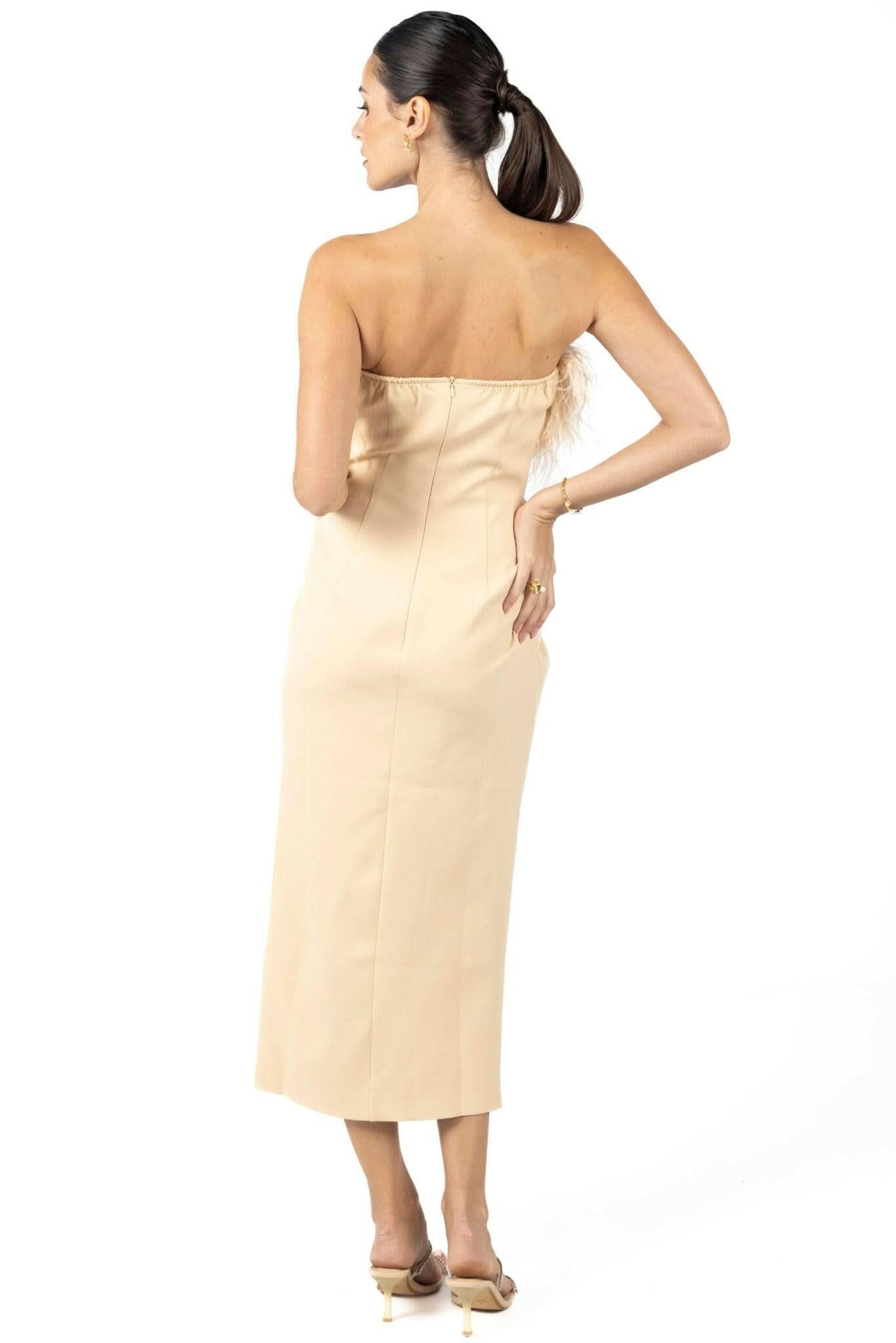 Diane Midi Feather Dress Beige Akalia