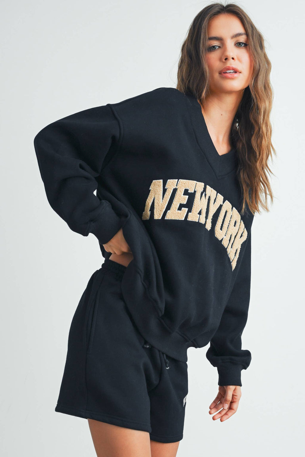 New York V-Neck Sweatshirt Fitkitty Culture Athleisure Wear, Yoga Wear & Women's Clothing