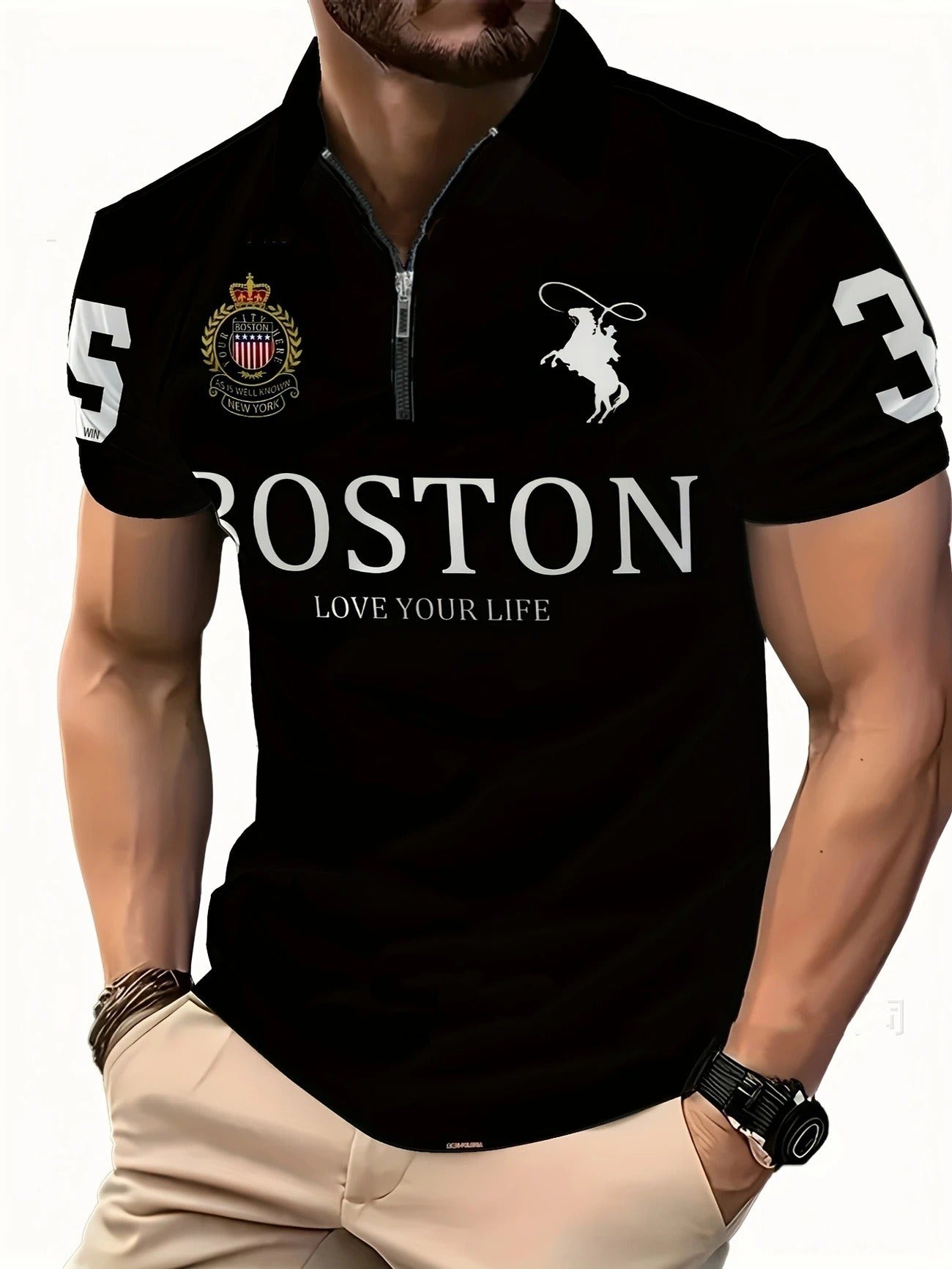 Men's 3D Digital Print Zip-Up Polo Shirt Wear for Art Thou
