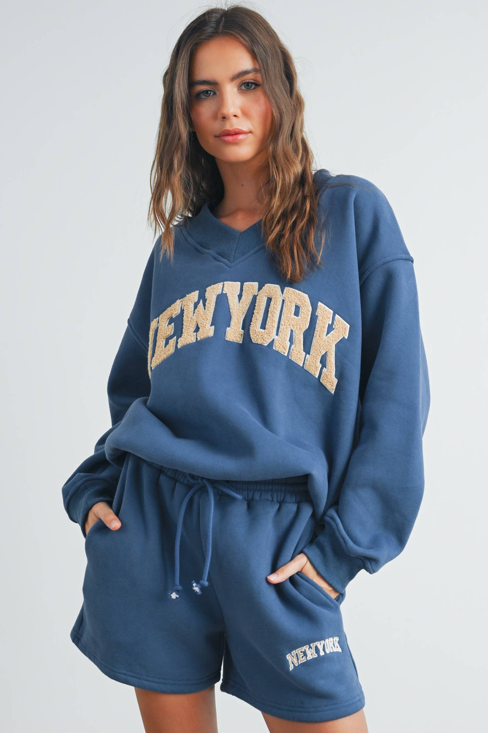 New York V-Neck Sweatshirt Fitkitty Culture Athleisure Wear, Yoga Wear & Women's Clothing