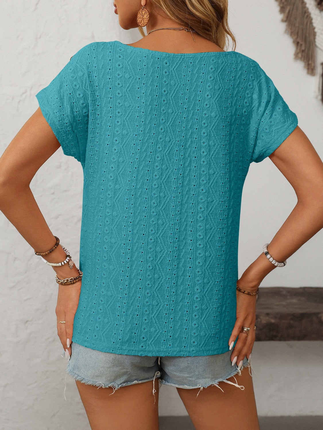 Mandy Eyelet Round Neck Short Sleeve Top VYSN