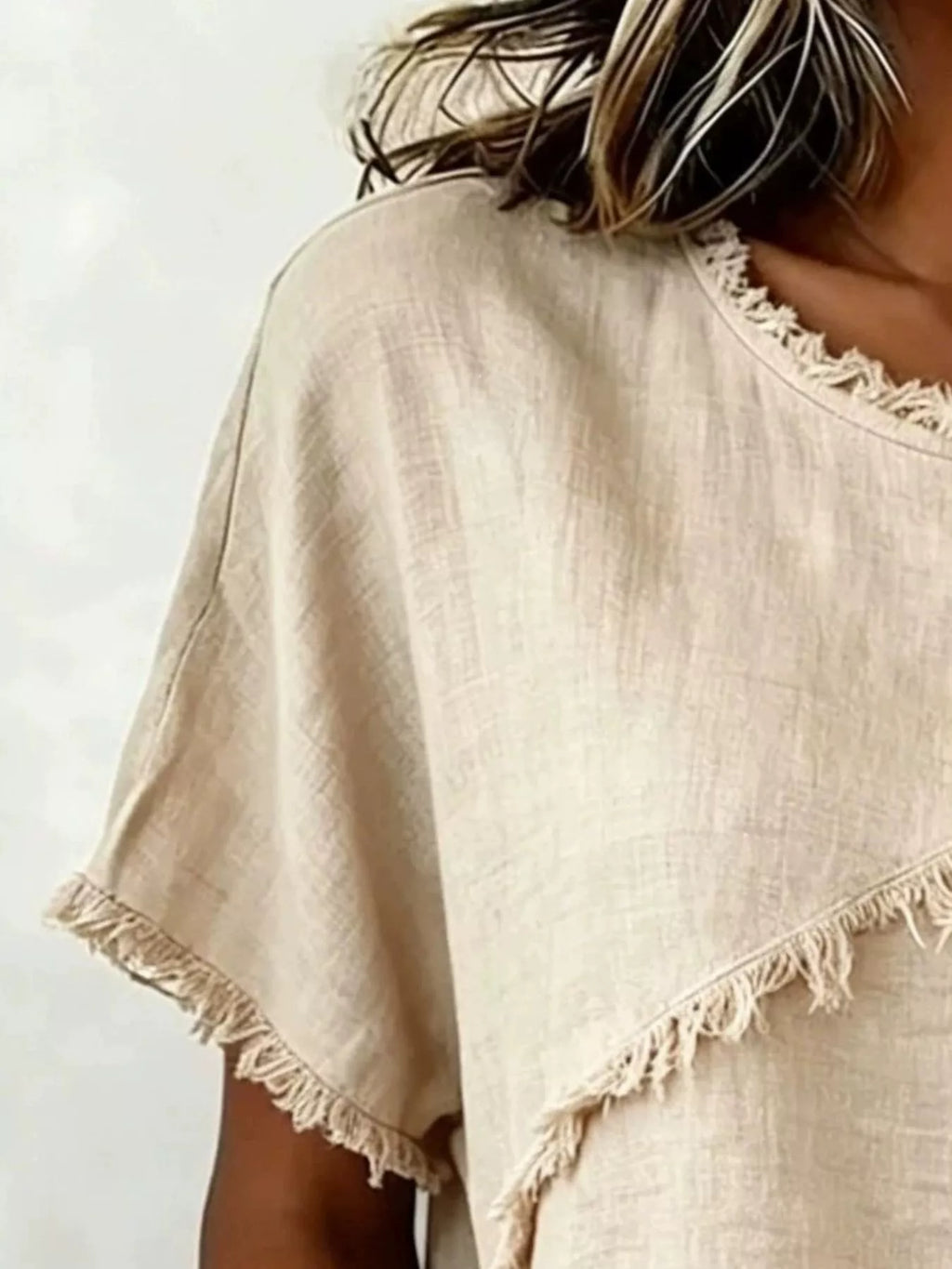 Full Size Frayed Hem Short Sleeve Top Plus Size Shopimist