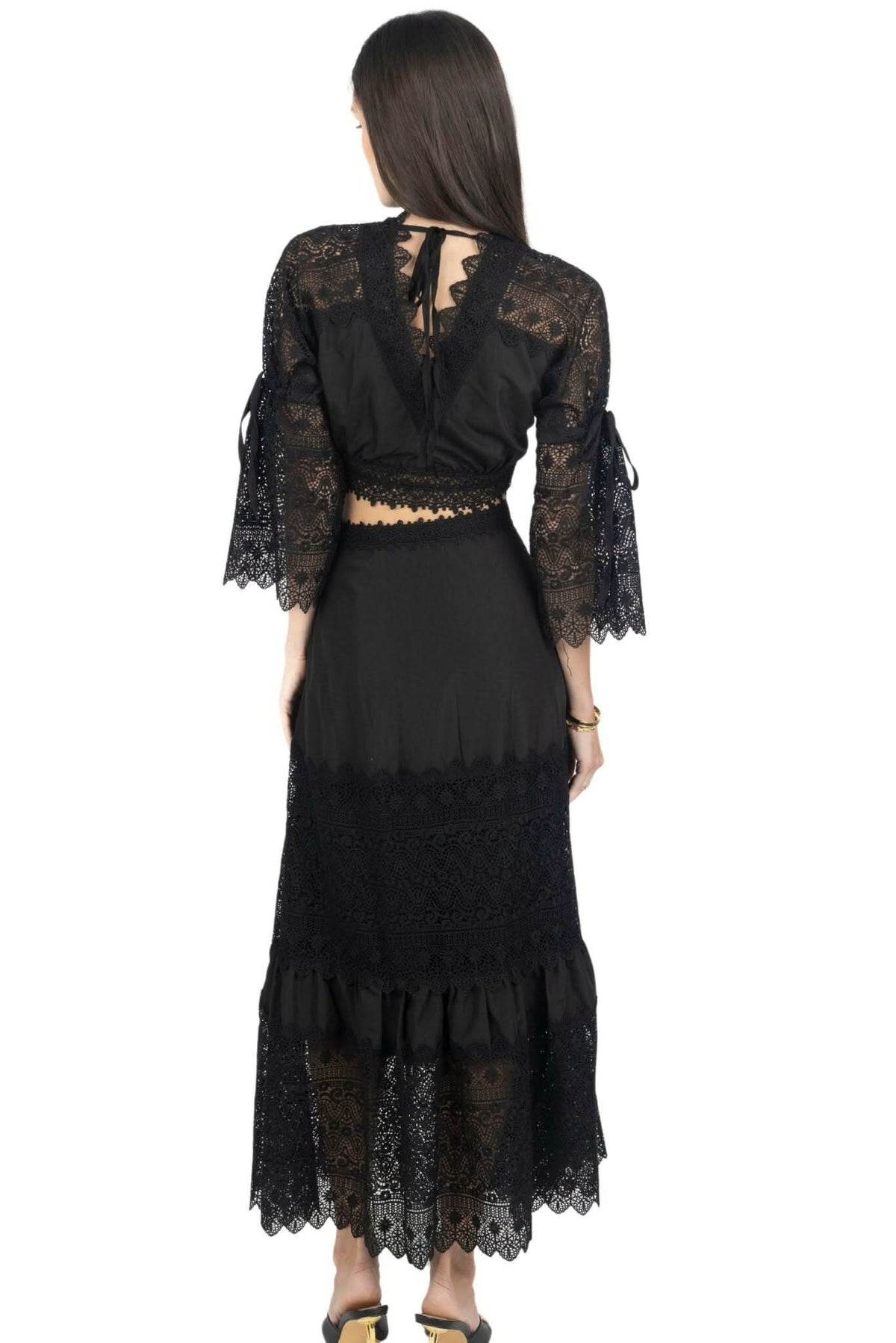 Emily Guipure Lace Top & Maxi Skirt Set In Black Akalia