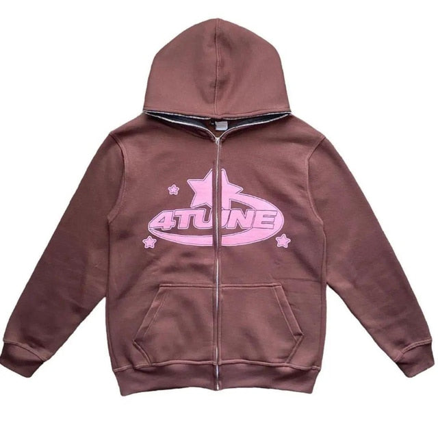 Star Printed Zip Up Hoodies Wear for Art Thou
