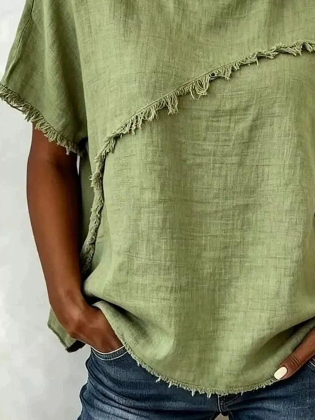 Full Size Frayed Hem Short Sleeve Top Plus Size Shopimist