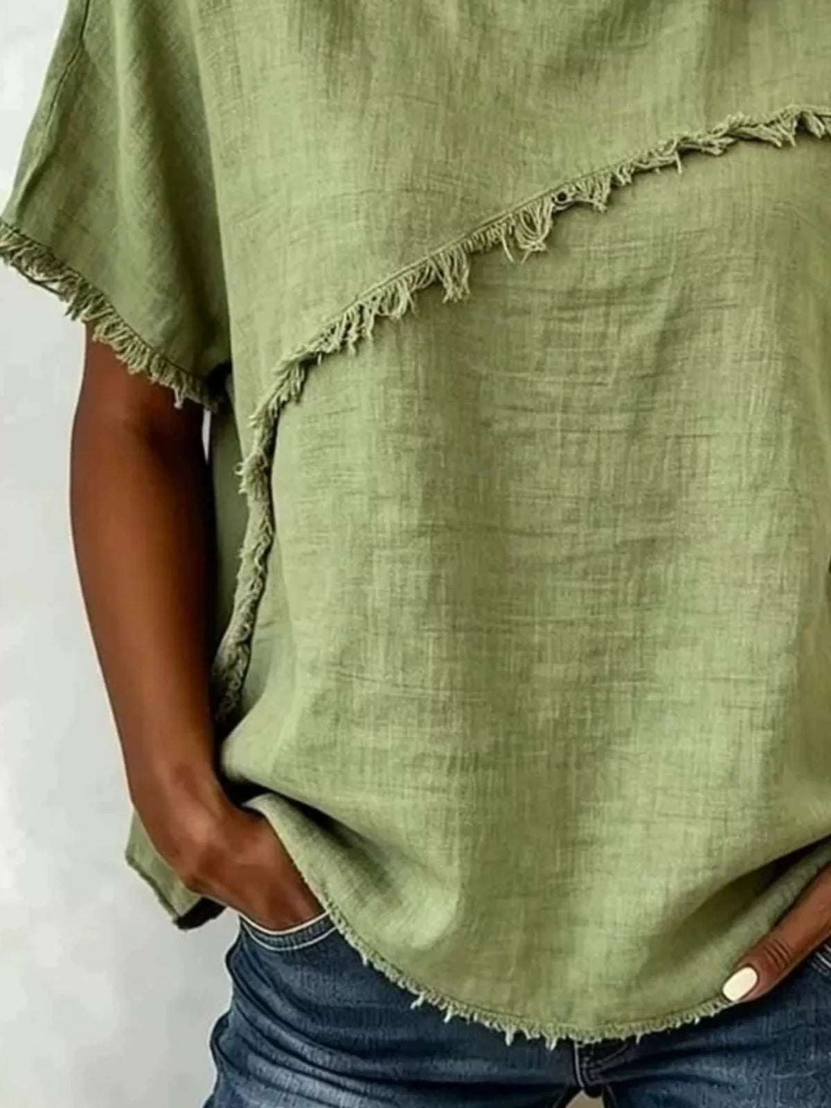 Full Size Frayed Hem Short Sleeve Top Plus Size Shopimist