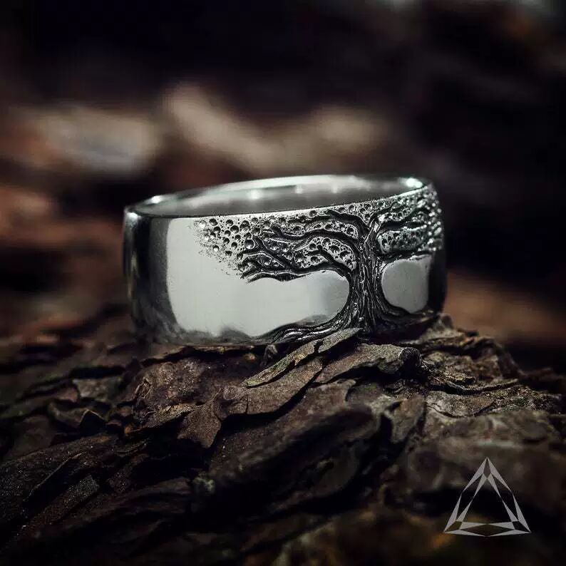 Simple Retro Carved Tree of Life Ring Wear for Art Thou