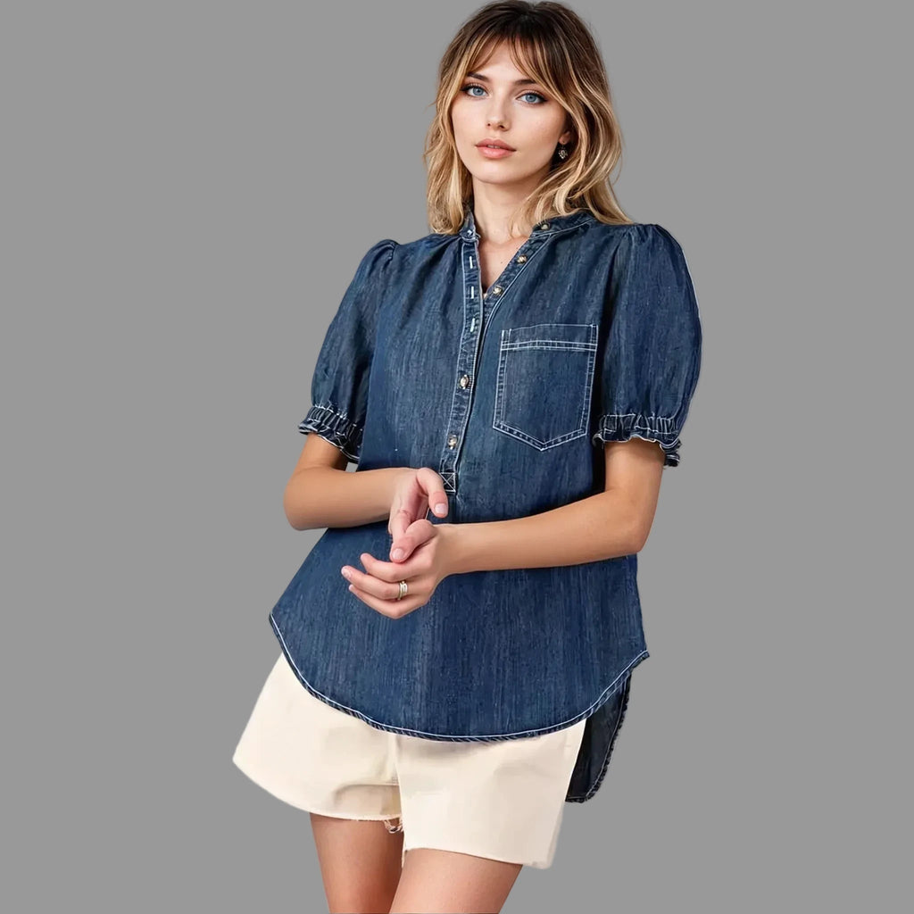 Mineral Washed Denim Top Fitkitty Culture Athleisure Wear, Yoga Wear & Women's Clothing