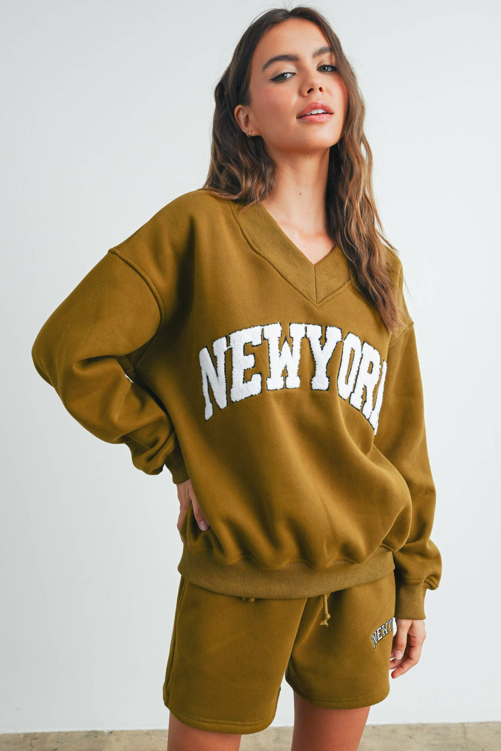 New York V-Neck Sweatshirt Fitkitty Culture Athleisure Wear, Yoga Wear & Women's Clothing